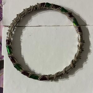 Elegant Green and Red Bangle Bracelet